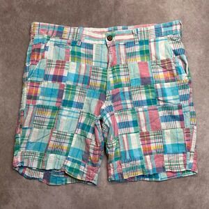 Charleston Threads Mens Patchwork Plaid Madras Shorts Multi-Color Size 40